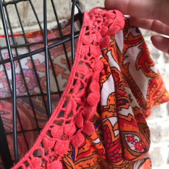 Lush Boho Top Peasant Crochet Neckline Retro - Picture 6 of 8